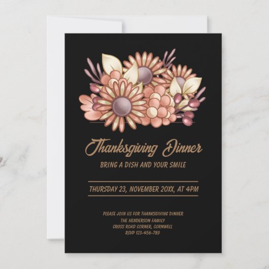 Invitation Boho Black Thanksgiving Dîner (Devant)