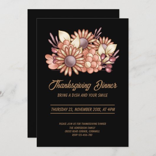 Invitation Boho Black Thanksgiving Dîner (Devant / Derrière)