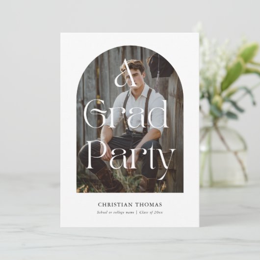 Invitation Boho Black & White Modern 2 Photo Graduation (Debout devant)