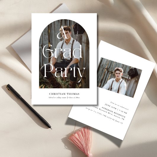 Invitation Boho Black & White Modern 2 Photo Graduation