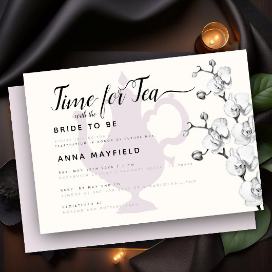 Invitation Boho Black White Orchid Temps pour la mariée de th