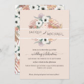 Invitation Boho Blanc Blush Floral Palm Folio Pampas Grass (Devant / Derrière)