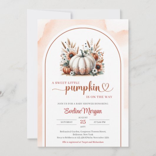 Invitation Boho blanc citrouille terracotta cuivre pampas bru (Devant)