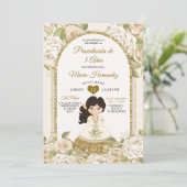 Invitation Boho blanc et or Floral Mexicaine Fille Tres Anos (Debout devant)