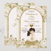 Invitation Boho blanc et or Floral Mexicaine Fille Tres Anos (Devant / Derrière)