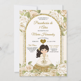 Invitation Boho blanc et or Floral Mexicaine Fille Tres Anos