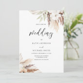 Invitation Boho Blanc Floral Élégant Mariage (Debout devant)