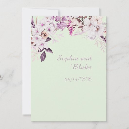 Invitation Boho Blanc Floral Hiver Vert clair Mariage (Dos)