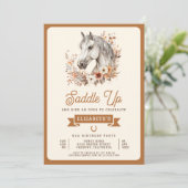 Invitation Boho Blanc Floral Horse Cowgirl Anniversaire (Debout devant)