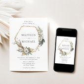 Invitation Boho Blanc Floral & Mariage de verdure