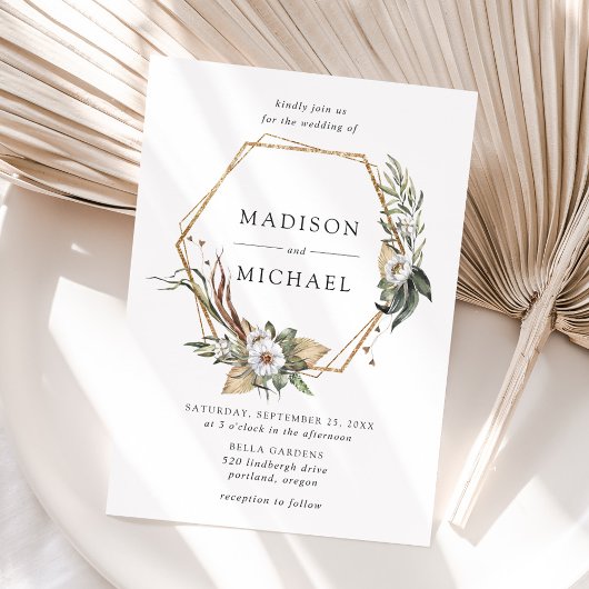 Invitation Boho Blanc Floral & Mariage de verdure