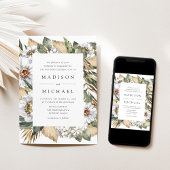 Invitation Boho Blanc Floral & Mariage de verdure