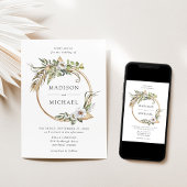 Invitation Boho Blanc Floral & Mariage de verdure