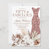 Invitation Boho Blanc Floral Rose Gold robe 50e anniversaire (Devant)