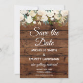 Invitation Boho blanc Floral Rustic Gold Enregistrer la date (Devant)