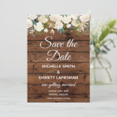 Invitation Boho blanc Floral Rustic Gold Enregistrer la date (Debout devant)