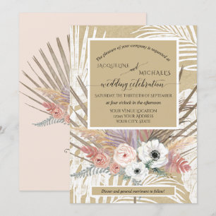 Invitation BOHO Blanc Floral Rustique Pampas Grass Tropical