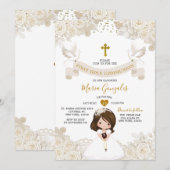 Invitation Boho Blanc Ivoire Fleur Fille Première Sainte Comm (Devant / Derrière)