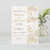 Invitation Boho Blanc Or Plumes Florales Dreamcatcher (Debout devant)