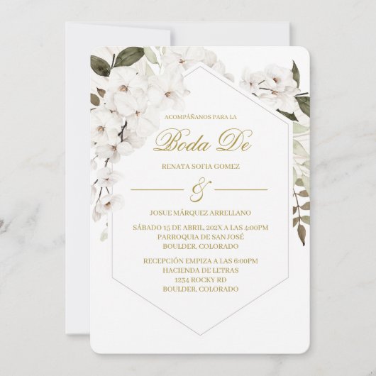 Invitation Boho blanc pour mariage (Devant)