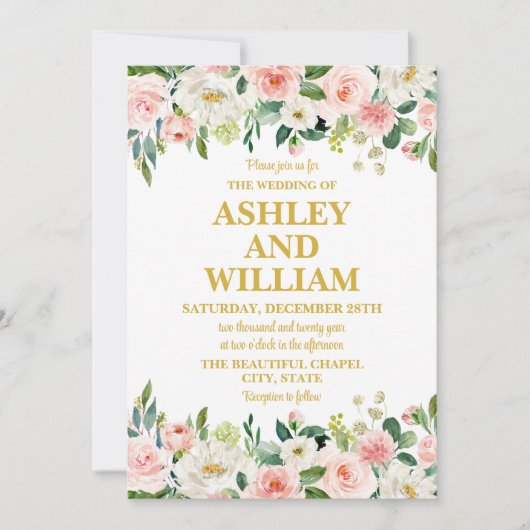 Invitation Boho blanc rose et or Boho Bohemian GreenerMariage (Devant)