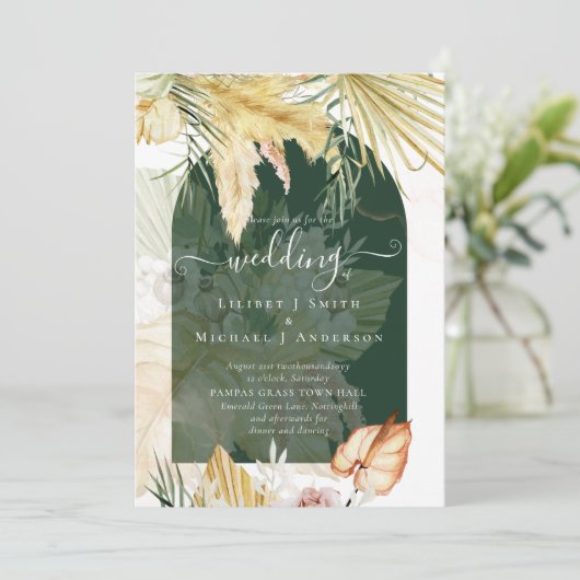 Invitation BOHO Blé Pampas Grass Mariage (Debout devant)