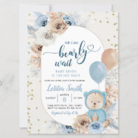 Boho bleu bearly garçon d'attente baby shower invi