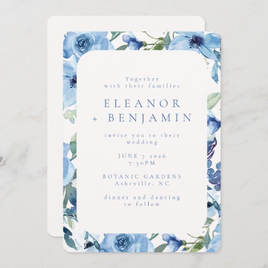 Invitation Boho bleu clair Mariage d'aquarelle (Devant / Derrière)