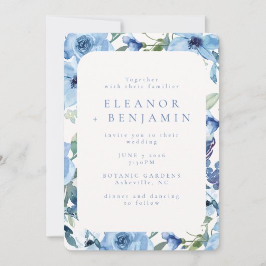 Invitation Boho bleu clair Mariage d'aquarelle (Devant)