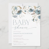 Invitation Boho bleu Dusty baby shower garçon fleur sauvage (Devant)