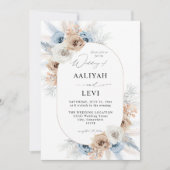 Invitation Boho bleu et beige Mariage floral 2 (Devant)