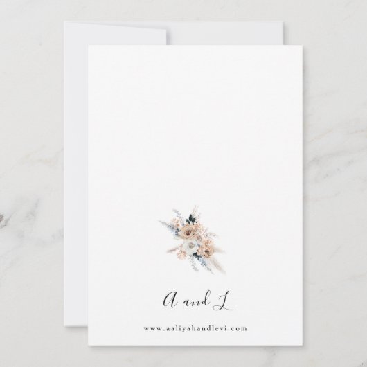 Invitation Boho bleu et beige Mariage floral 2 (Dos)