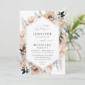 Invitation Boho bleu et beige Mariage Floral V2 (Debout devant)