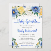 Invitation Boho Bleu et Jaune Fleurs d'Été Baby Sprinkle (Devant)