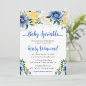 Invitation Boho Bleu et Jaune Fleurs d'Été Baby Sprinkle (Debout devant)
