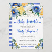 Invitation Boho Bleu et Jaune Fleurs d'Été Baby Sprinkle (Devant / Derrière)