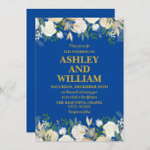 Invitation Boho Bleu et or Bohème Chic Mariage de verdure (Devant / Derrière)