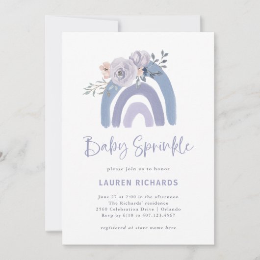 Invitation Boho bleu et pourpre | Arc-en-ciel Bébé (Devant)