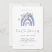 Invitation Boho bleu et pourpre | Rainbow Christening (Devant)