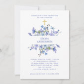 Invitation Boho bleu et violet | Baptême floral (Devant)