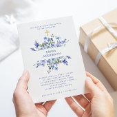 Invitation Boho bleu et violet | Baptême floral