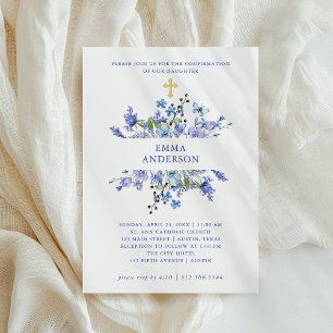 Invitation Boho bleu et violet   Confirmation florale