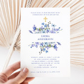 Invitation Boho bleu et violet | Première communion sainte fl