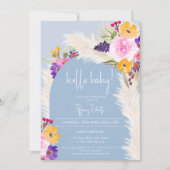 Invitation Boho bleu floral arche garçon bonjour baby shower (Devant)