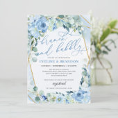 Invitation Boho Bleu Floral Or Géométrique Brunch et Bulles (Debout devant)