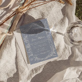 Invitation Boho Bleu Floral Poussiéreux Code QR Botanique Mar