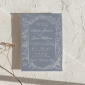 Invitation Boho Bleu Floral Poussiéreux Code QR Botanique Mar