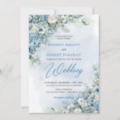 Invitation Boho bleu hydrangea et crème roses eucalyptus (Devant)