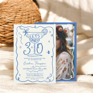 Invitation Boho bleu ironique gribouillis gribouillis 30 ans