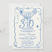 Invitation Boho bleu ironique gribouillis gribouillis 30 ans (Devant)